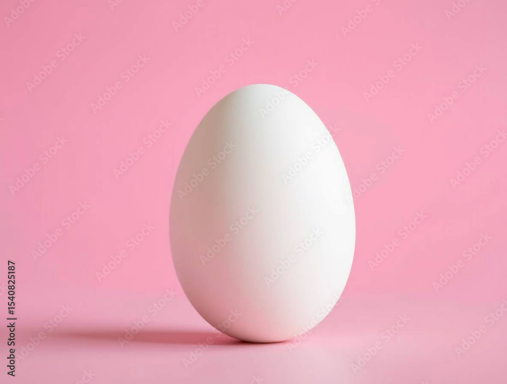 Fototapeta premium Single White Egg Upright on Soft Pink Background - Minimalist