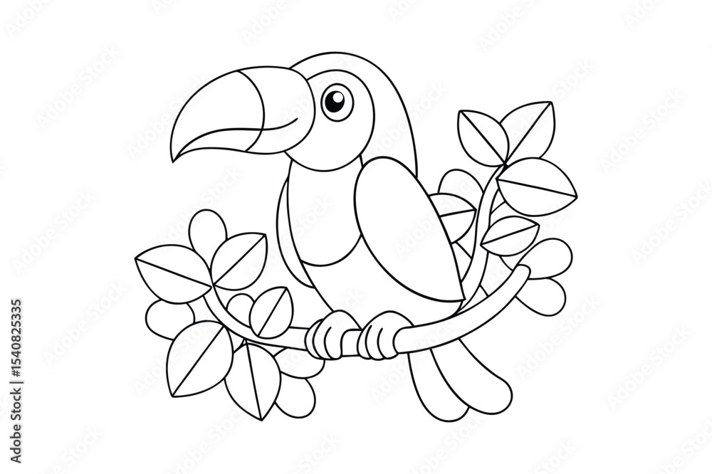 Naklejka premium Black outline Toucan tropical coloring page
