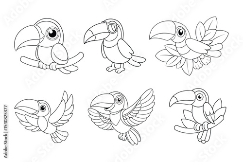 Black outline  Toucan tropical coloring page