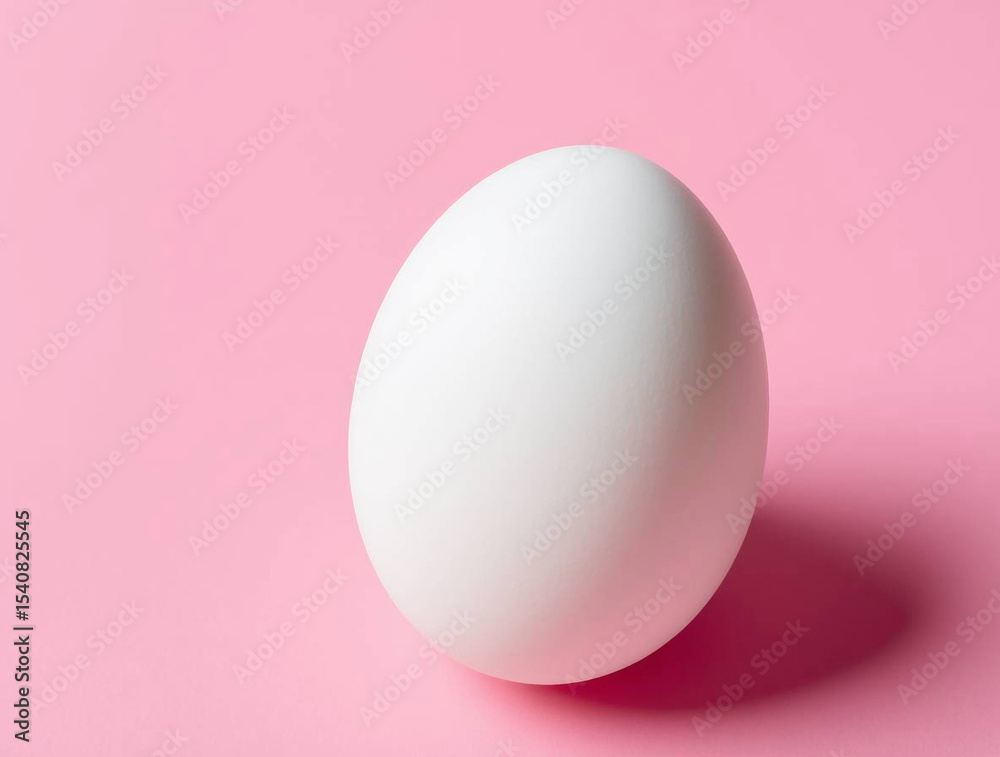 Fototapeta premium Single White Egg Upright on Soft Pink Background - Minimalist
