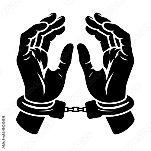 Minimalist Handcuffed Hands Silhouette – Black SVG Clipart Icon