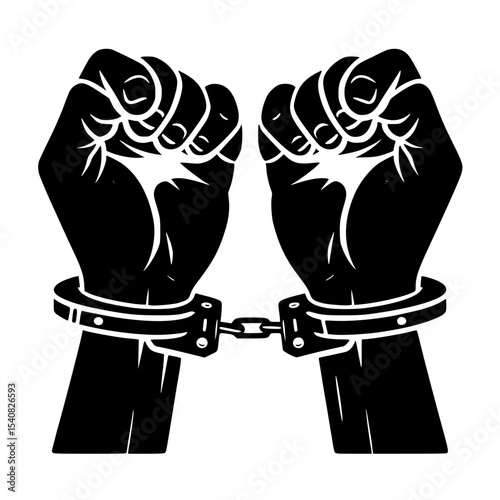 Minimalist Handcuffed Hands Silhouette – Black SVG Clipart Icon