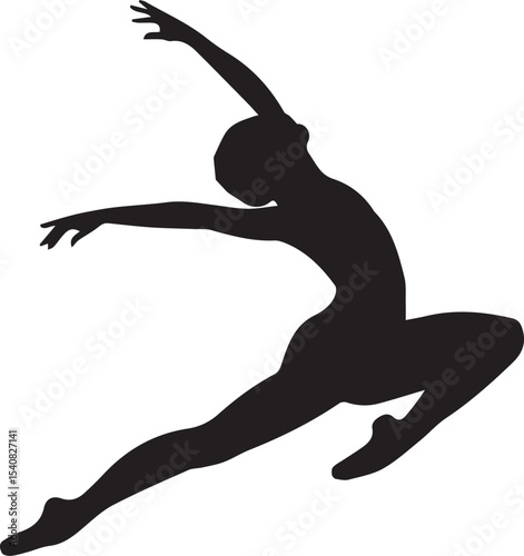 Silhouette of a graceful ballerina in mid-air dance pose isolated on white