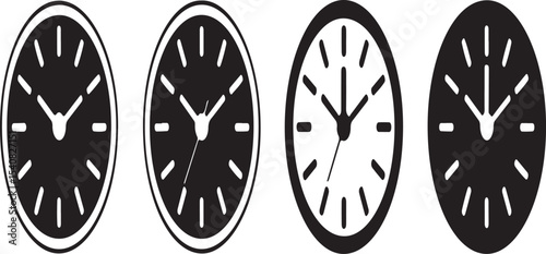 Set of four oval analog clock icons