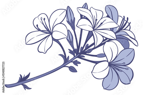 Artistic jasmine branch shows intricate floral elements, conveying beauty and elegance in botanical representation