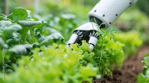 Robotic arm harvesting plants