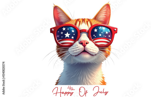 Happy 4th of july vector design.fourth july.portrait cat in america flag