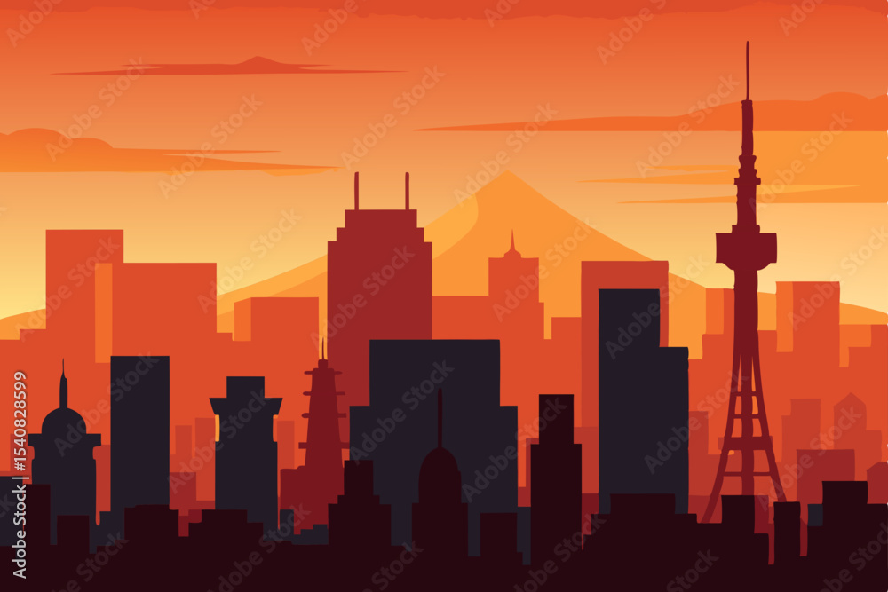 Obraz premium City skyline silhouette at sunset vector illustration