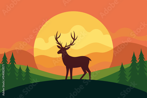 Silhouette of a wild deer in the forest landscape