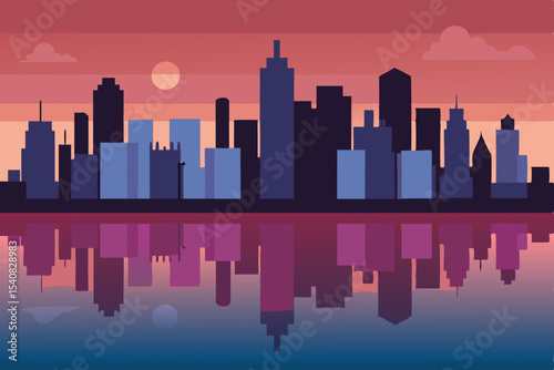 Vibrant urban skylines at sunset and night, featuring iconic American cityscapes and towering building silhouettes