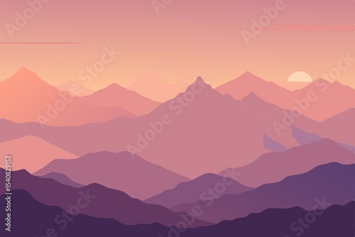Misty mountain peaks bathed in the blue morning light of a beautiful sunrise landscape