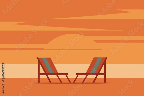 chairs on the beach at sunset