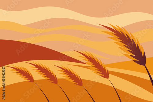 Golden wheat ears silhouette at sunset in a summer field