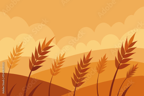 Golden ears of wheat vector illustration in a sun-kissed field, evoking the natural beauty of summer agriculture