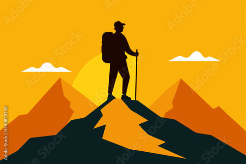 Silhouette of people walking towards the sunset in a vast desert landscape, a vector illustration of nature's serene art