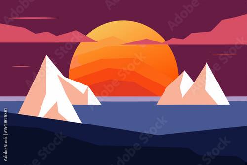 Sailing at sunset, an Egyptian travel illustration featuring pyramids, desert, and a boat on the sea