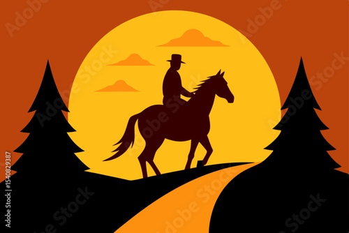Wild West horseman silhouette against a desert sunset