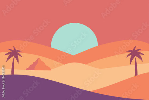 Tropical beach landscape with palm trees at sunset