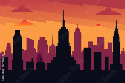 Chicago and Seattle urban skylines at sunset, with city buildings silhouetted against the sky