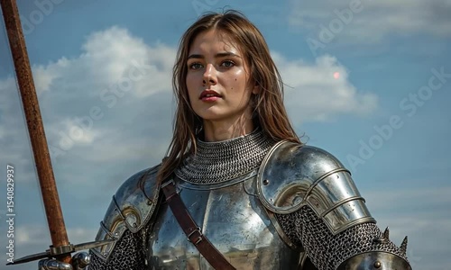 Joan of Arc in Silver Armor with Intense, Faithful Gaze

