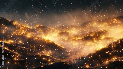 A sequence of glowing golden fireworks cascading like burning icicles through the sky