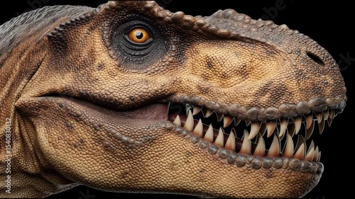 Tyrannosaurus Rex head with sharp teeth on a black background