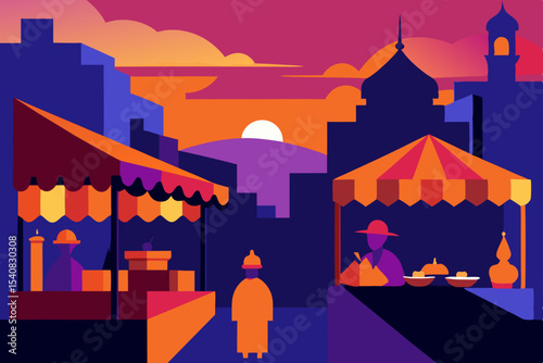 Vector illustration of an urban city silhouette with people and iconic buildings, perfect for travel and business design