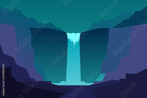 Misty mountain landscape view with a window to the beautiful sky and a hint of a waterfall