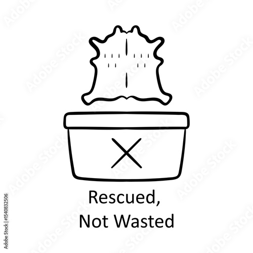Rescued, Not Wasted – Fabric Bin Representing Upcycled Resources hand drawn icon