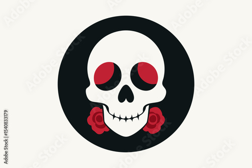 Vintage Skull with Roses in Eye Sockets – Gothic Floral Art on White Background