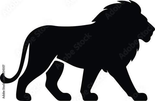 Silhouette lion majestic walking black and white vector illustration