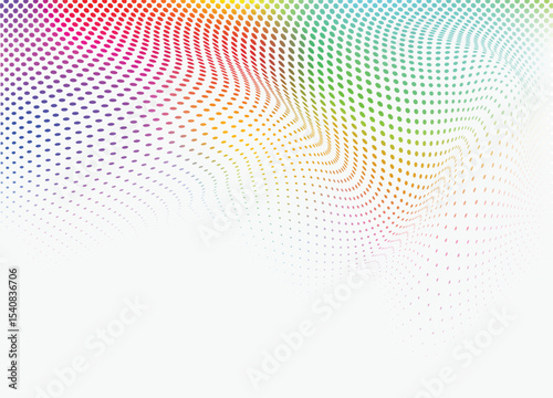 Colorful Halftone Dotted Wave Background, Abstract Vector Gradient Mesh Dots Pattern, Vivid Optical Art Texture for Modern Design and Print
