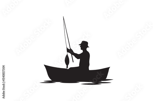 A fisherman stands in the water and catches fish with a fishing  Hook with Worm.08