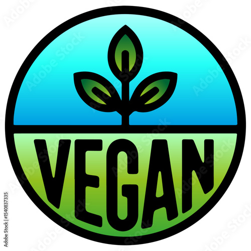 Vegan vector logo with leaf, circle vegan logo with leaves, simple green vegan button, vegan vector badge.