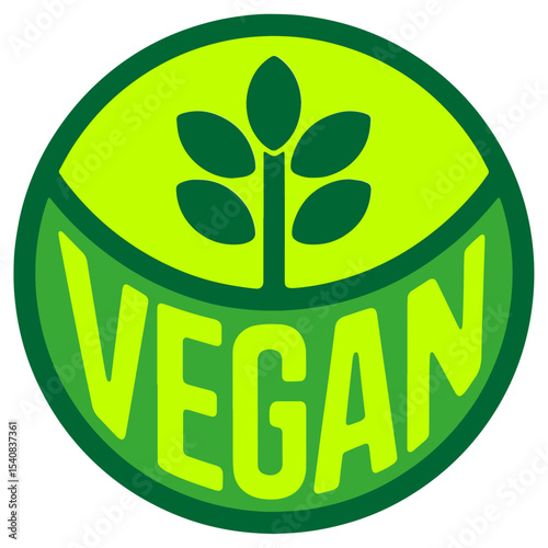Vegan vector logo with leaf, circle vegan logo with leaves, simple green vegan button, vegan vector badge.