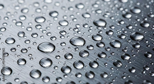 Wallpaper Mural Macro photo of water droplets on brushed steel surface with light reflections and metallic texture Torontodigital.ca