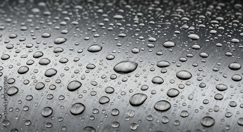 Wallpaper Mural Macro photo of water droplets on brushed steel surface with light reflections and metallic texture Torontodigital.ca
