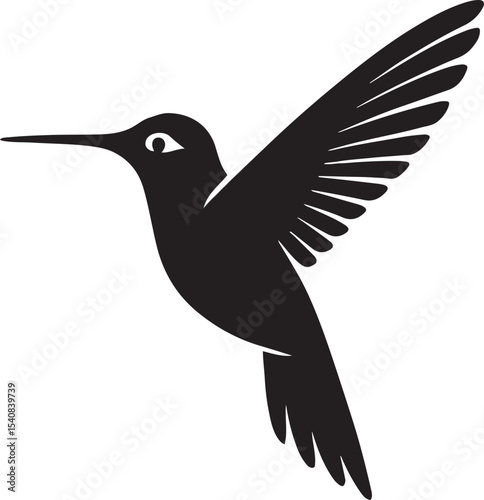 Hummingbird in flight silhouette elegant, Small bird hovering minimal sketch