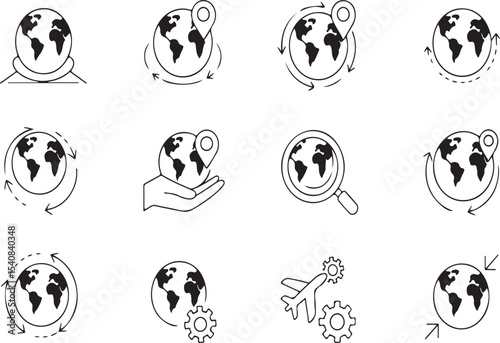 Global icons set world map location rotation and more