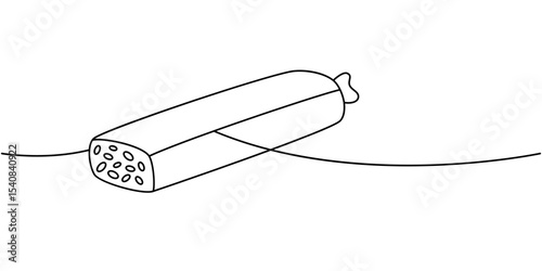 Pepperoni sausage one line continuous drawing. Butcher shop meat. Vector illustration.
