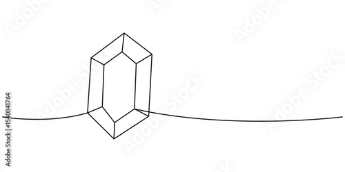 Glass crystal one line continuous drawing. Mystical, esoteric, magic crystal. Vector illustration