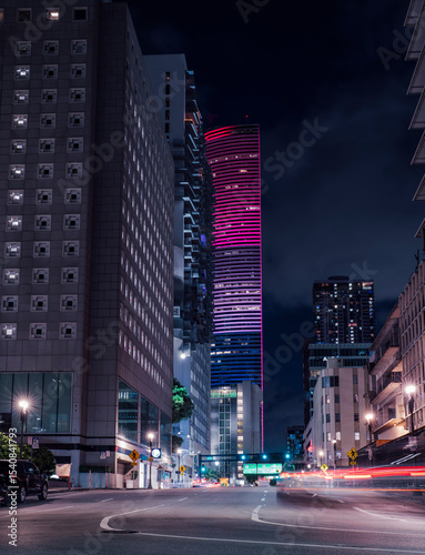 night traffic in downtown miami street 