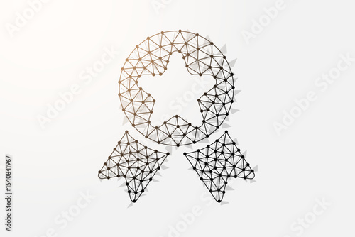 Award 3d low poly symbol with connected dots. Reward design vector illustration. Quality guarantee polygonal wireframe