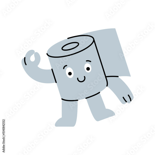 A playful toilet paper character making an OK gesture. Funny, expressive. Vector illustration.