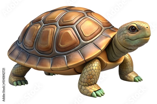 Stylized 3d render of a golden tortoise