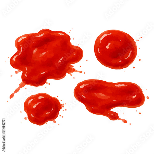 Vivid red watercolor splashes on a white background, creating an abstract design. Ideal for art, design, and creative projects with a bold, dynamic feel.