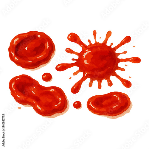 Vivid red watercolor splashes on a white background, creating an abstract design. Ideal for art, design, and creative projects with a bold, dynamic feel.