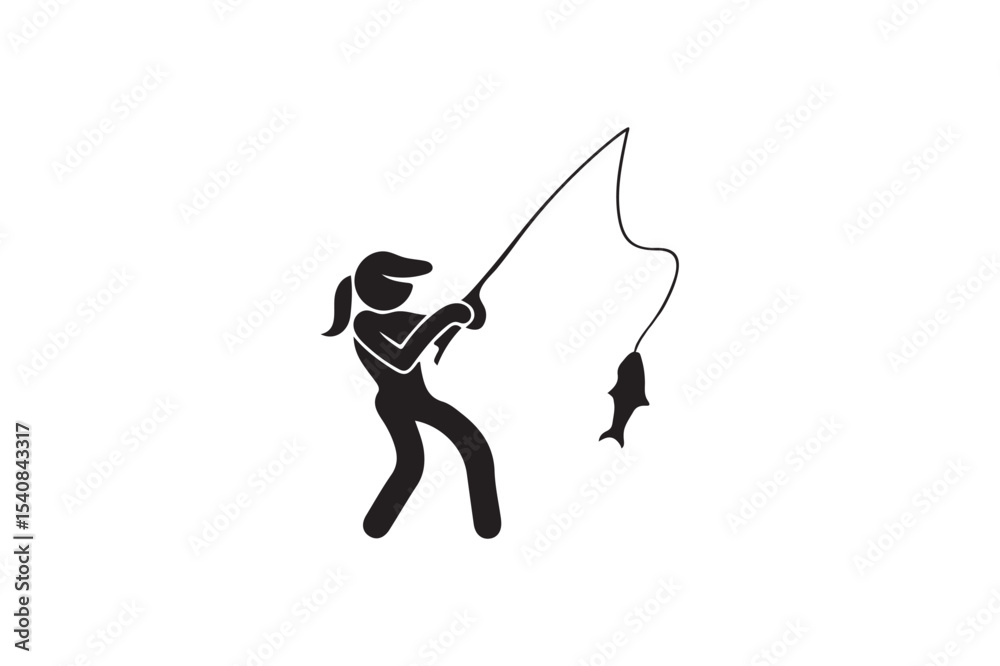 Fototapeta premium Fishing man silhouette on white background.03