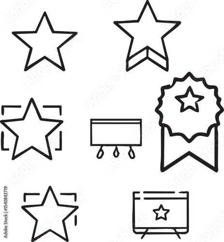 Versatile Star Icon Set Line Art Designs for Ranking, Awards, and More