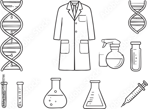 Comprehensive Line Art Icon Set Science, Lab, and Genetics Illustrations